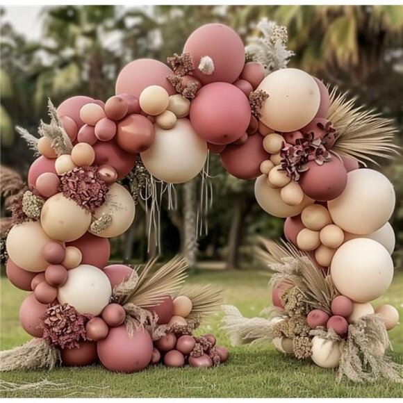Dusty Rose Pink Balloon Arch Double Stuffed Pink Blush Nude Gold Balloon Garland - Picture 5 of 8
